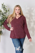 Heimish Full Size Notched Long Sleeve Top Trendsi
