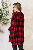 Heimish Full Size Plaid Button Front Hooded Shirt Trendsi