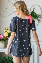 Heimish Full Size Star Print Asymmetrical Neck Short Sleeve Top Trendsi