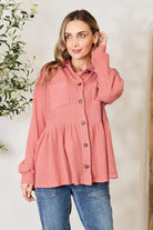 Heimish Full Size Waffle-Knit Button Down Blouse Trendsi