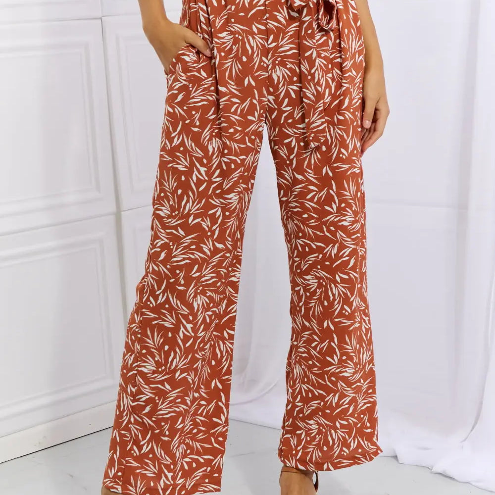 Heimish Right Angle Full Size Geometric Printed Pants in Red Orange Trendsi