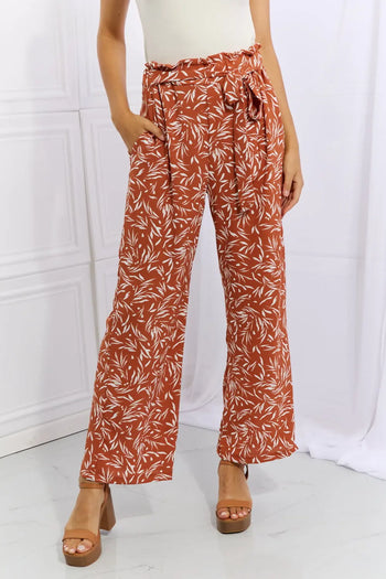 Heimish Right Angle Full Size Geometric Printed Pants in Red Orange Trendsi