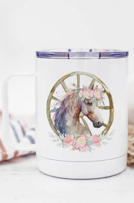 Horse Floral Wheel Stainless Steel Travel Cup Cali Boutique