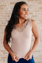 I Can Love You Better Lace Tank in Taupe Ave Shops