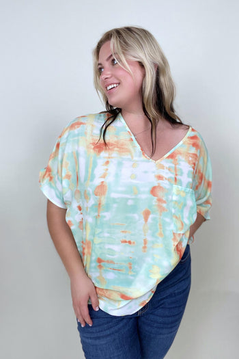 BiBi Tie Dye V Neck Hi-Low Oversized Top Kiwidrop