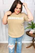 Taupe Pop-Up Embroidered "NASHVILLE" Ribbed Top Haptics