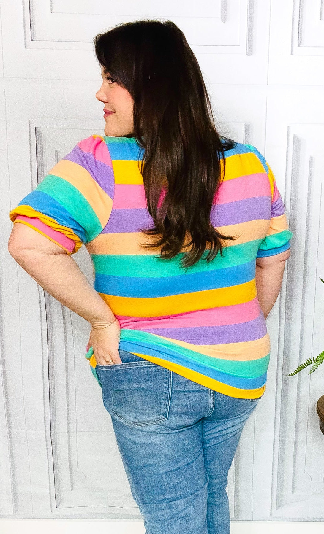 Can't Look Away Multicolor Stripe Bubble Sleeve Terry Top Haptics