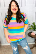 Can't Look Away Multicolor Stripe Bubble Sleeve Terry Top Haptics