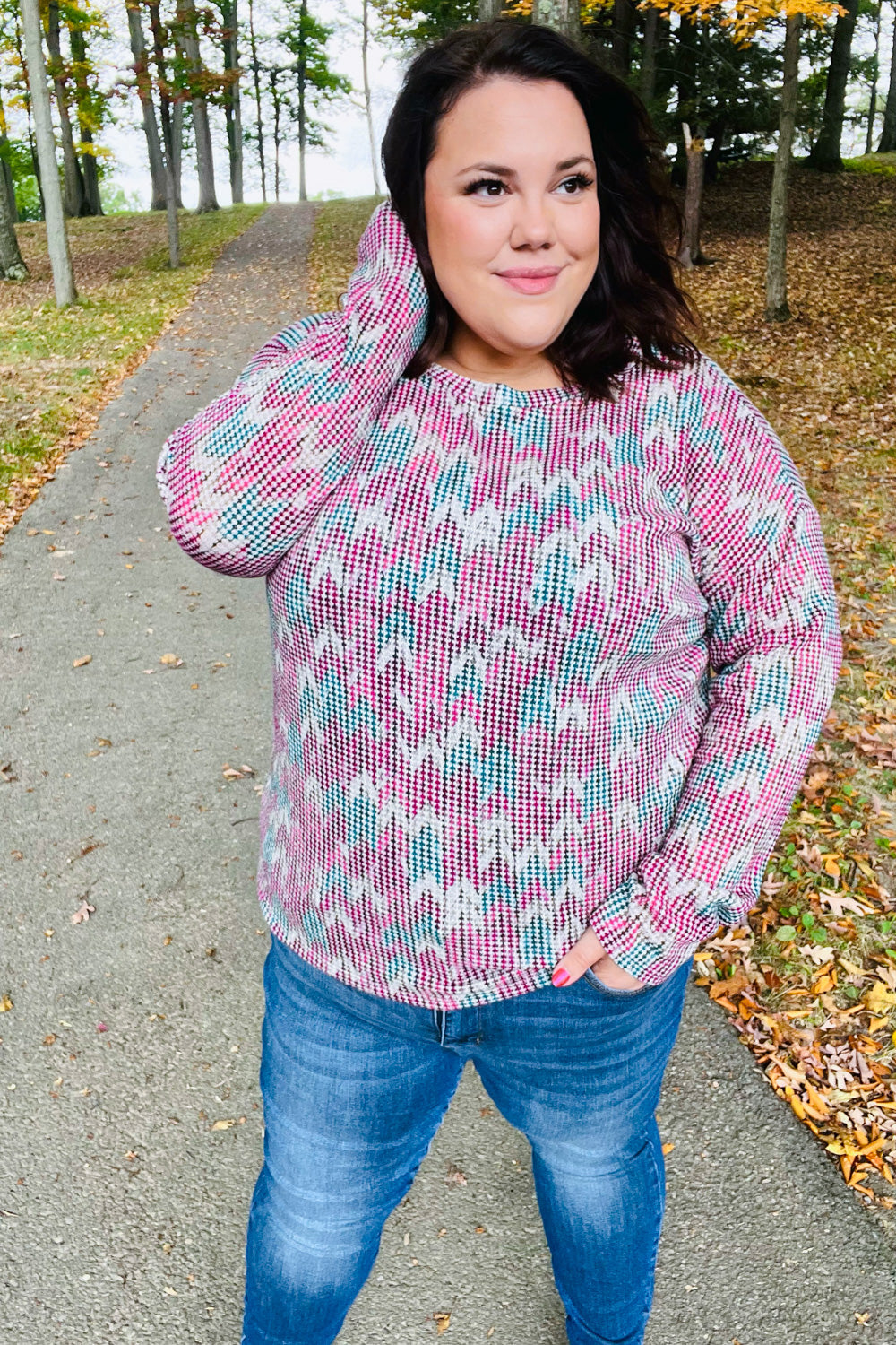 Magenta & Teal Vintage Two Tone Knit Top Haptics