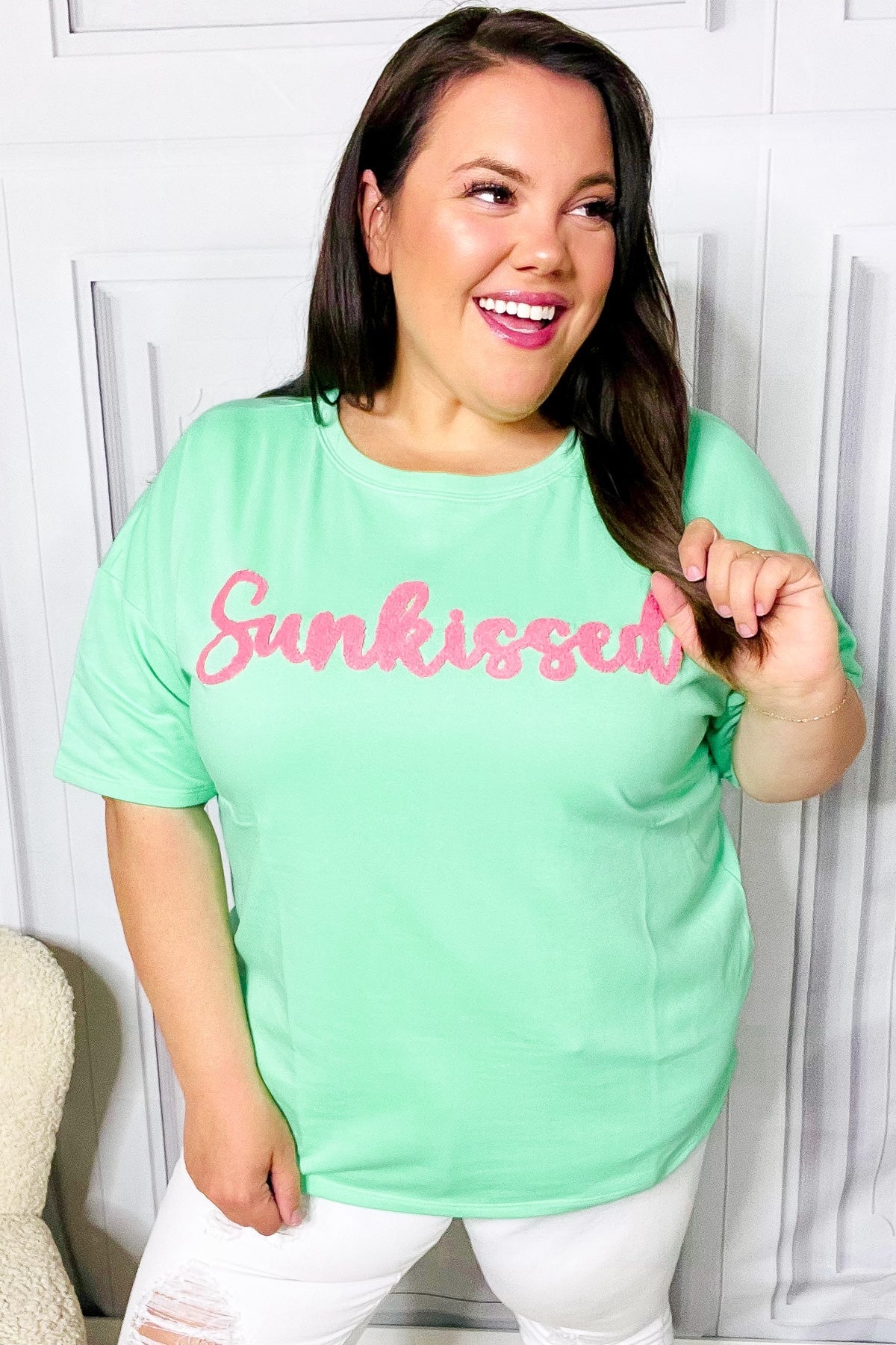 Spunky Mint "Sunkissed" Embroidered French Terry Top Haptics