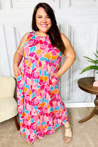 Hello Beautiful Fuchsia Abstract Floral Fit & Flare Maxi Dress Haptics