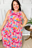 Hello Beautiful Fuchsia Abstract Floral Fit & Flare Maxi Dress Haptics