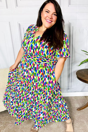 All For You Navy Multicolor Abstract Print Smocked Waist Maxi Dress Haptics