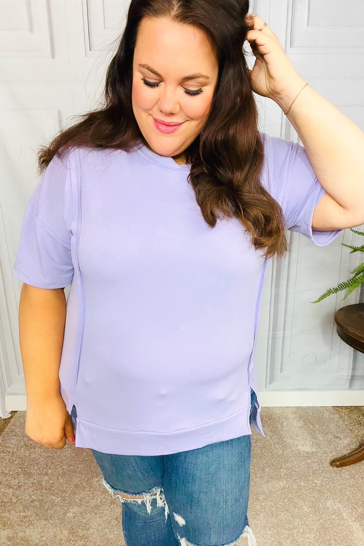 Perfectly Poised Lilac Cut Edge French Terry Top Haptics