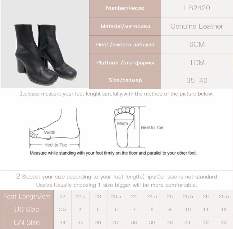 Women Tabi Genunie Leather Ninja Ankle Split Toe Boots Fashionella