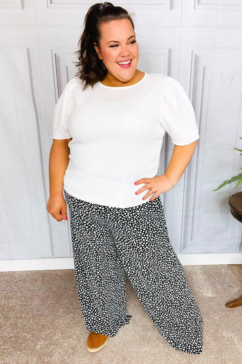 Let's Meet Up Black Animal Print Smocked Waist Palazzo Pants Haptics