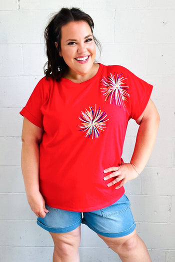 Light Me Up Red Sequin Firework Dolman Top Haptics