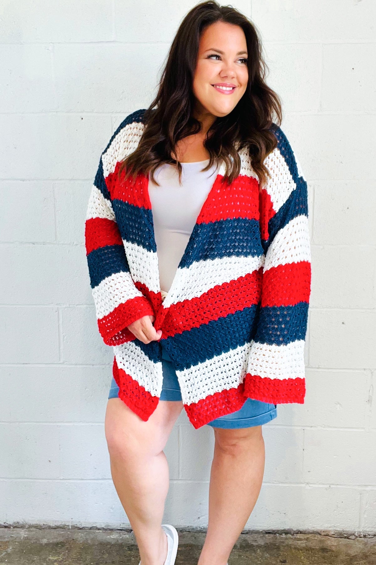 Simply Patriotic Red White & Blue Striped Crochet Cardigan Haptics