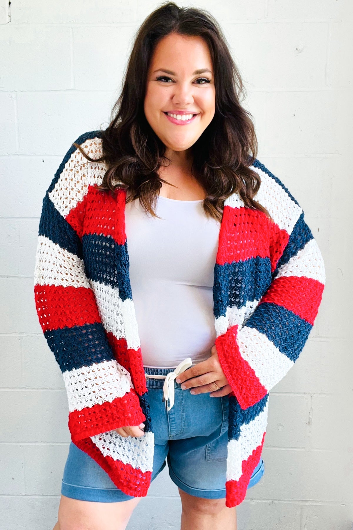 Simply Patriotic Red White & Blue Striped Crochet Cardigan Haptics