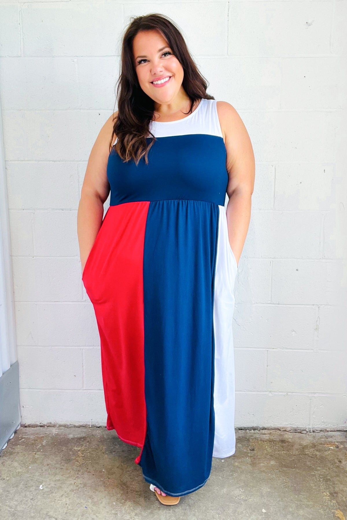 Patriotic Color Block Fit & Flare Maxi Dress Haptics