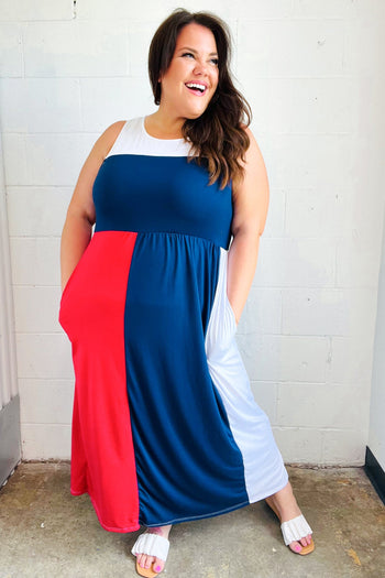 Patriotic Color Block Fit & Flare Maxi Dress Haptics