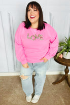 Pink "LOVE" Jewel Beaded Patch Pullover Top Haptics