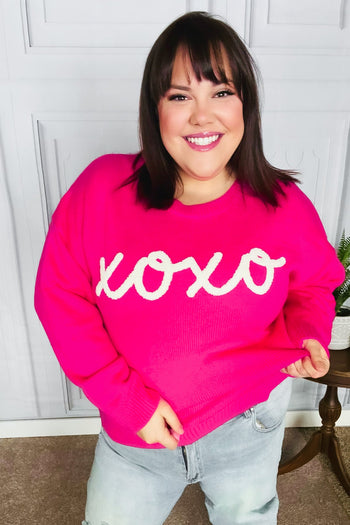 Love In the Air Fuchsia "Xoxo" Embroidered Sweater Haptics