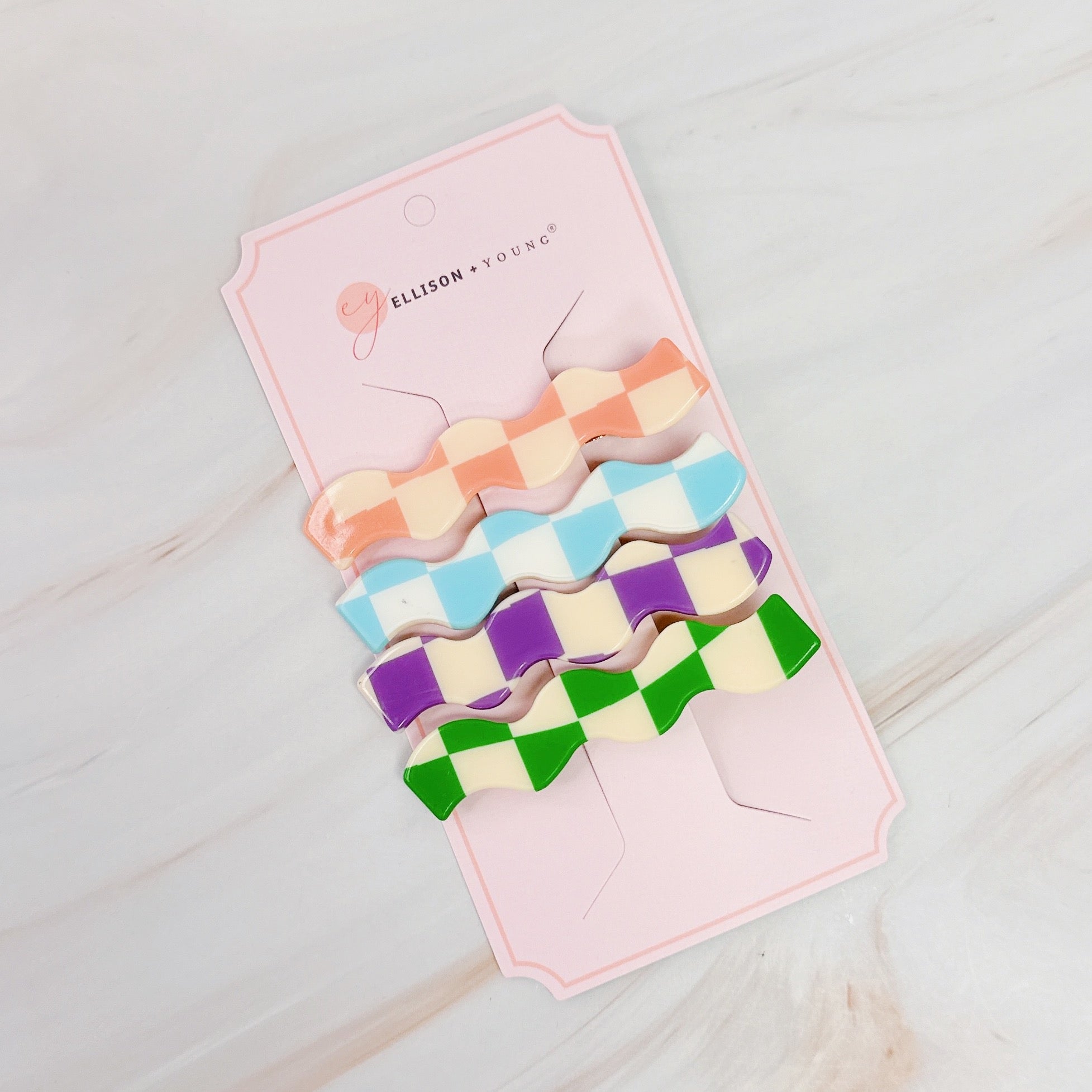 Checkered Wavy Creaseless Hair Clip Set Of 4