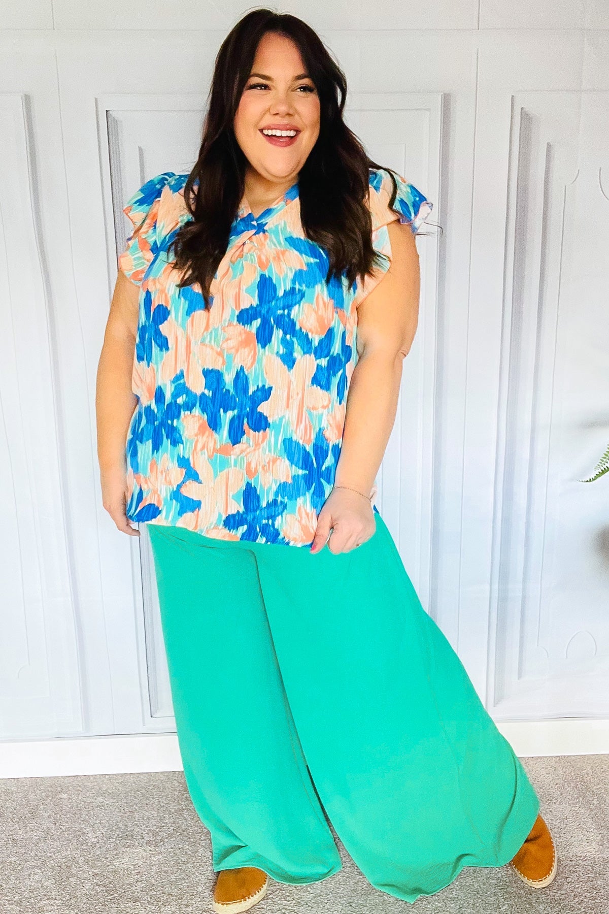 Just Dreaming Emerald Smocked Waist Palazzo Pants Haptics