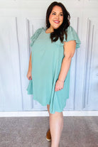 Out For The Day Sage Crinkle Woven Ruffle Sleeve Dress Haptics