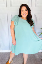 Out For The Day Sage Crinkle Woven Ruffle Sleeve Dress Haptics