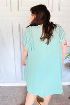 Out For The Day Sage Crinkle Woven Ruffle Sleeve Dress Haptics