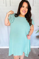 Out For The Day Sage Crinkle Woven Ruffle Sleeve Dress Haptics