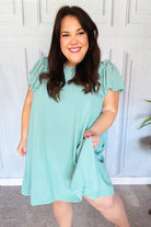 Out For The Day Sage Crinkle Woven Ruffle Sleeve Dress Haptics