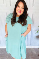 Out For The Day Sage Crinkle Woven Ruffle Sleeve Dress Haptics