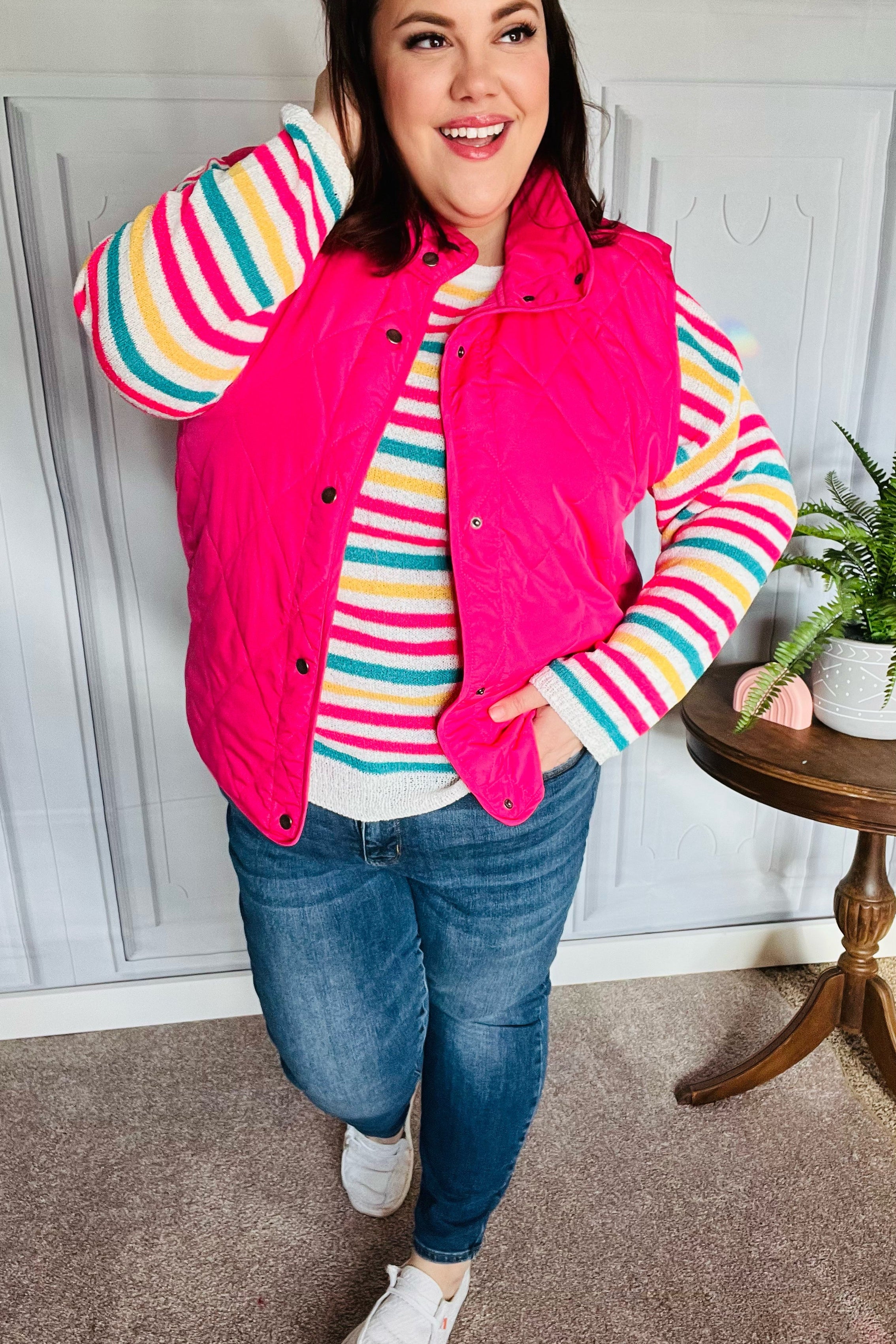 You Got This Hot Pink High Neck Quilted Puffer Vest Haptics