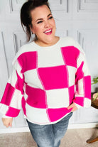 Tried & True Fuchsia Checkered Oversized Knit Sweater Haptics