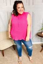 Sweet New Days Fuchsia Smocked Neck Pleated Sleeveless Top Haptics