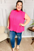 Sweet New Days Fuchsia Smocked Neck Pleated Sleeveless Top Haptics