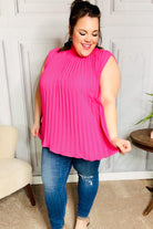 Sweet New Days Fuchsia Smocked Neck Pleated Sleeveless Top Haptics