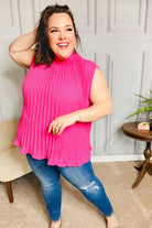 Sweet New Days Fuchsia Smocked Neck Pleated Sleeveless Top Haptics