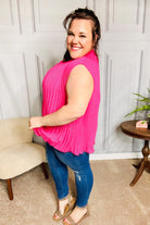 Sweet New Days Fuchsia Smocked Neck Pleated Sleeveless Top Haptics