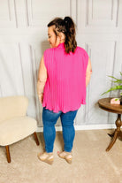 Sweet New Days Fuchsia Smocked Neck Pleated Sleeveless Top Haptics