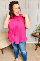 Sweet New Days Fuchsia Smocked Neck Pleated Sleeveless Top Haptics