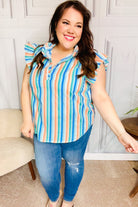 Happy Thoughts Sky Blue Striped Frill Button Down Top Haptics