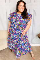 Just A Dream Navy Floral Smocked Ruffle Sleeve Maxi Dress Haptics