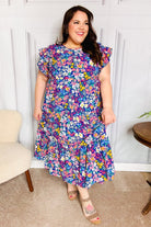 Just A Dream Navy Floral Smocked Ruffle Sleeve Maxi Dress Haptics