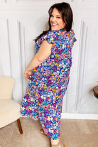 Just A Dream Navy Floral Smocked Ruffle Sleeve Maxi Dress Haptics