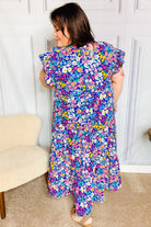 Just A Dream Navy Floral Smocked Ruffle Sleeve Maxi Dress Haptics