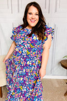 Just A Dream Navy Floral Smocked Ruffle Sleeve Maxi Dress Haptics